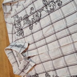 Indigo Joe Mens Western Button Up Shirt Plaid Cotton Embroidered Brown XL Cowboy